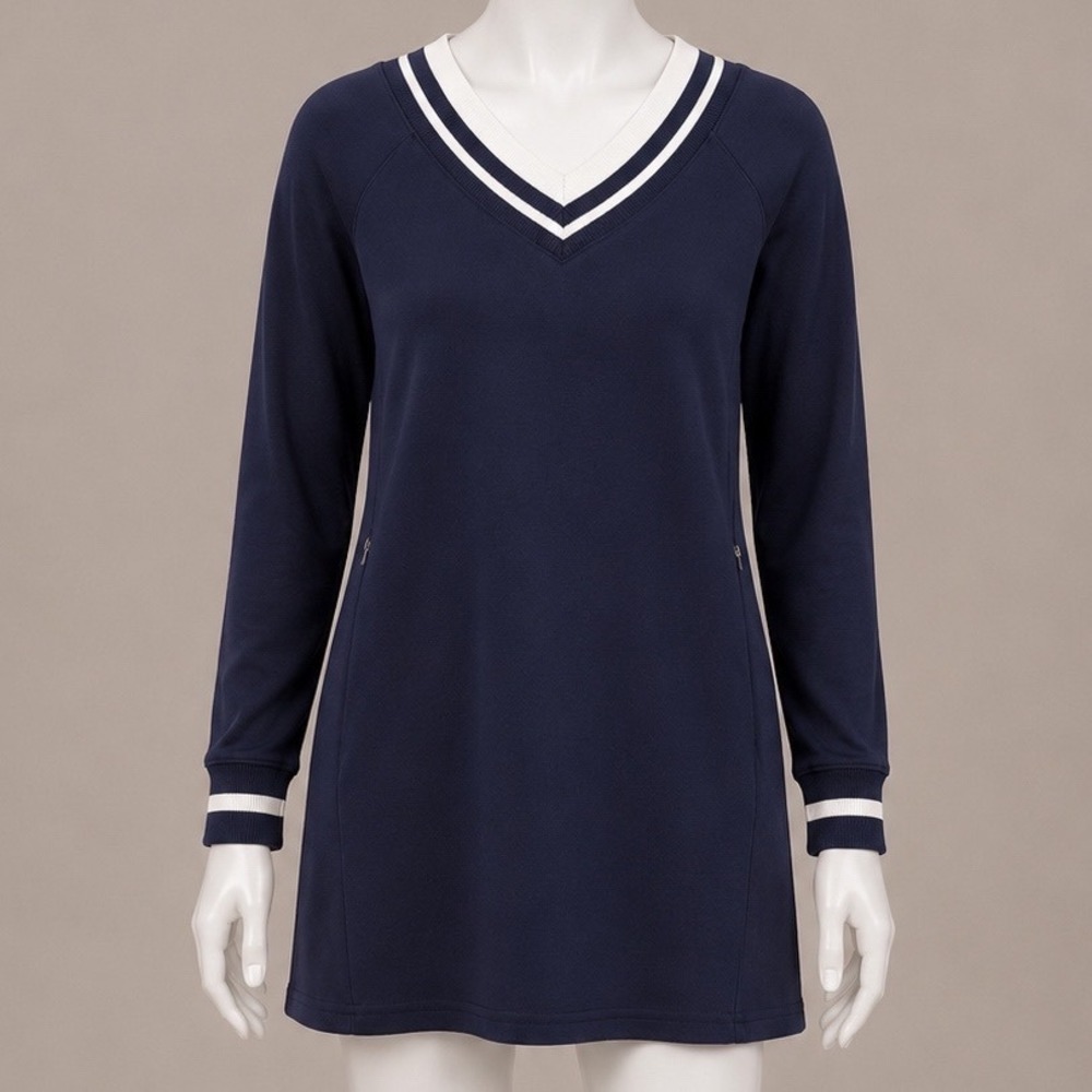 OFFLINE by Aerie Navy Blue V-Neck Long Sleeve Athletic Dress with Pockets Small